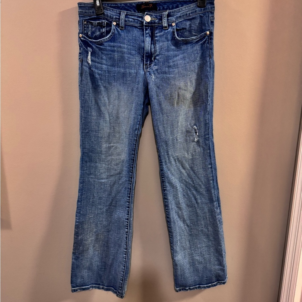 Seven7 Distressed Boot Cut Jeans Classic Denim. Size 10